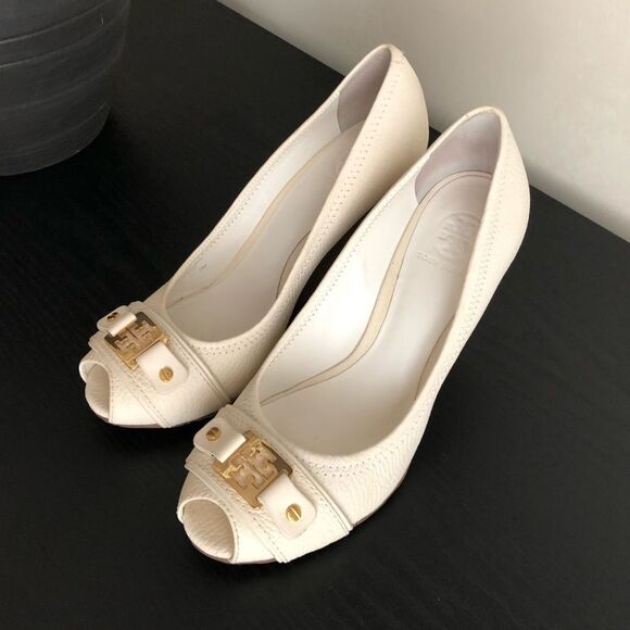 Tory Burch white wedges